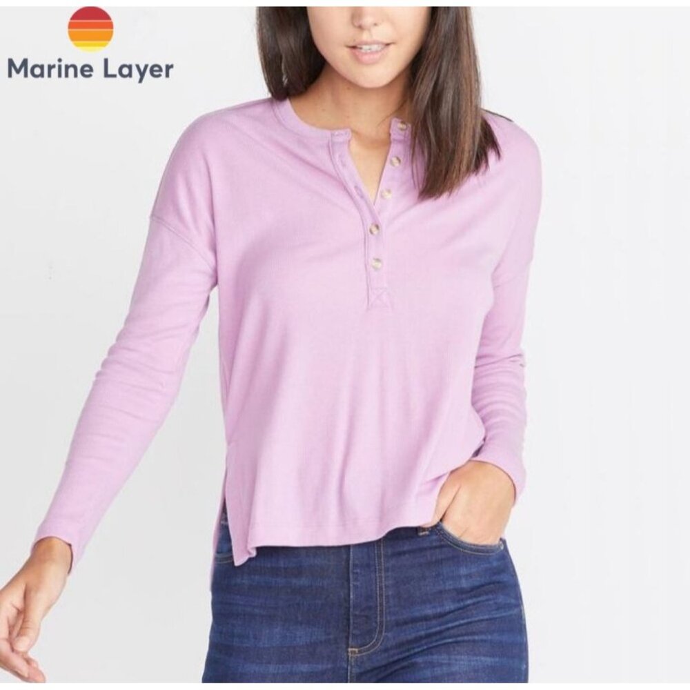 Marine layer Cait Lightweigh Henley-lilac Tee sz medium long sleeve relaxed new‎
